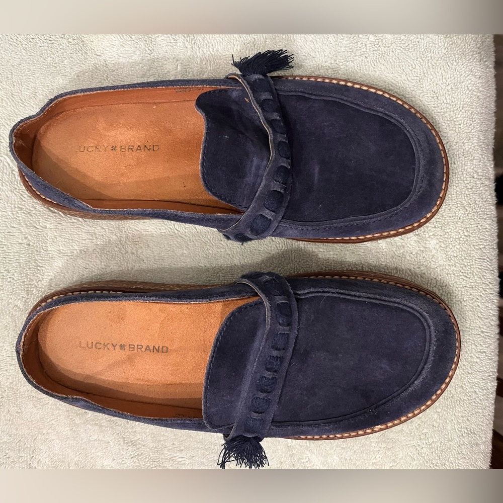 Lucky Brand Women’s Dark Blue Suede Mules